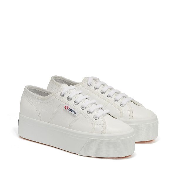 Superga 2790 Tumbled Leather White Platform Sneakers - Women's Sneakers USA | US2621945